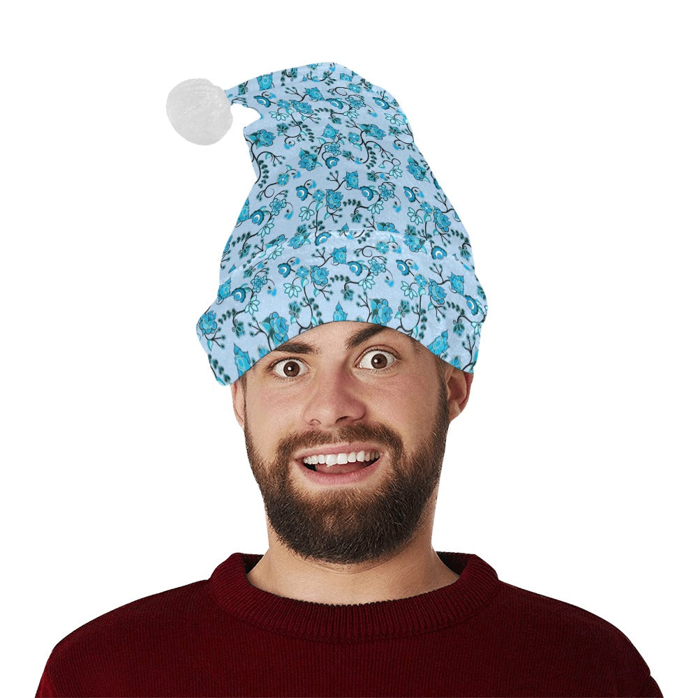 Blue Floral Amour Santa Hat