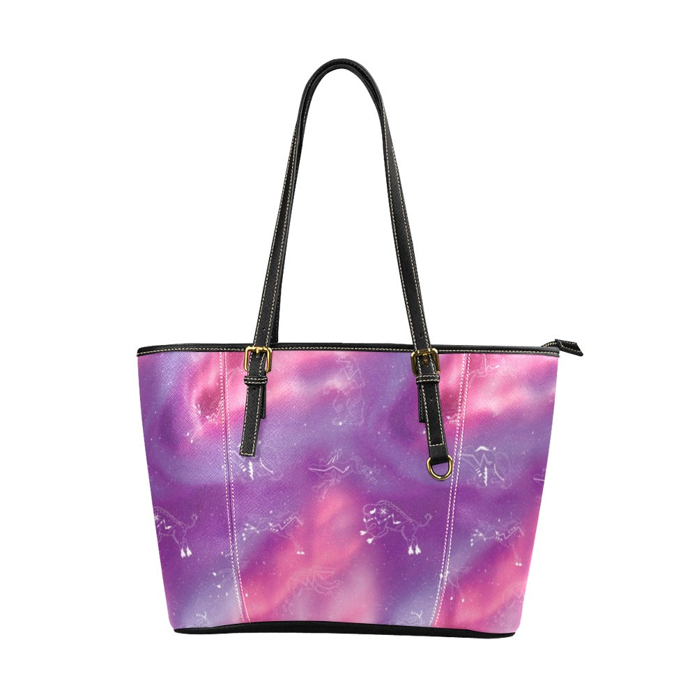 Animal Ancestors 7 Aurora Gases Pink and Purple Leather Tote Bag