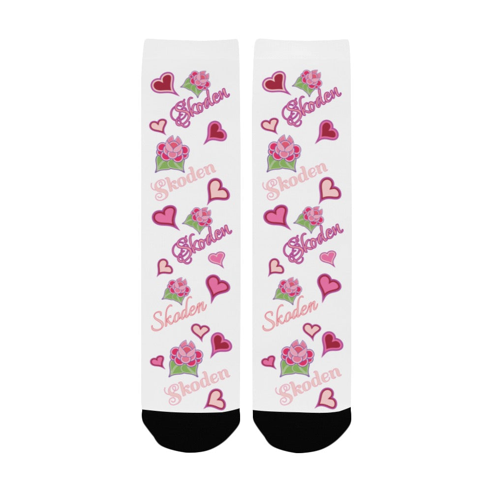 Ladies Skoden Floral Hearts White Women's Custom Socks