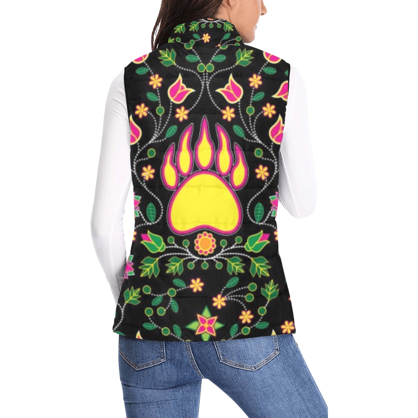Floral Bearpaw Pink and Yellow Women's Padded Vest Jacket
