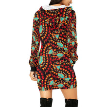 Load image into Gallery viewer, Hawk Feathers Fire and Turquoise Hoodie Dress
