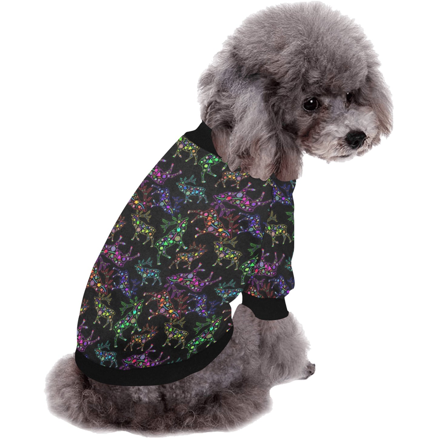 Neon Floral Elks Pet Dog Round Neck Shirt