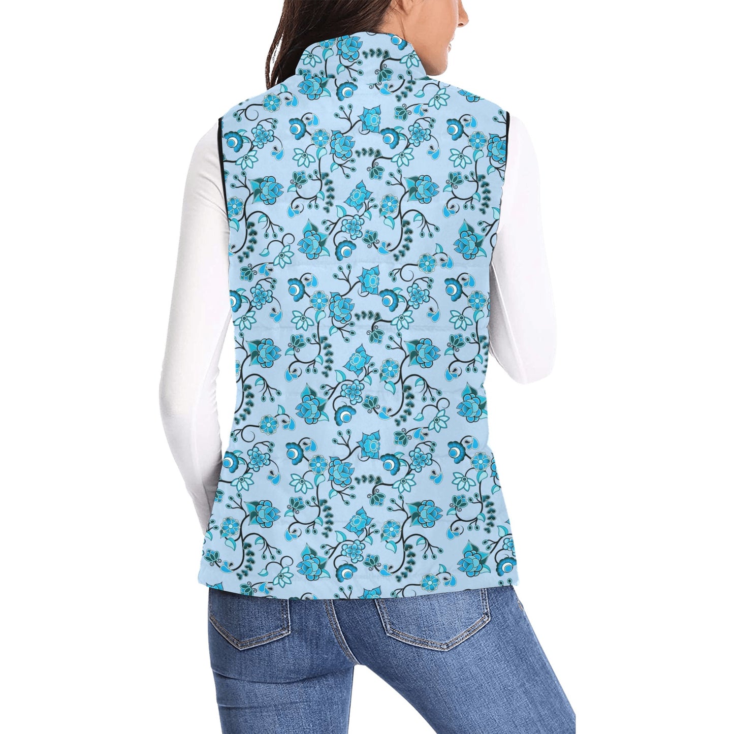 Blue Floral Amour Women's Padded Vest Jacket