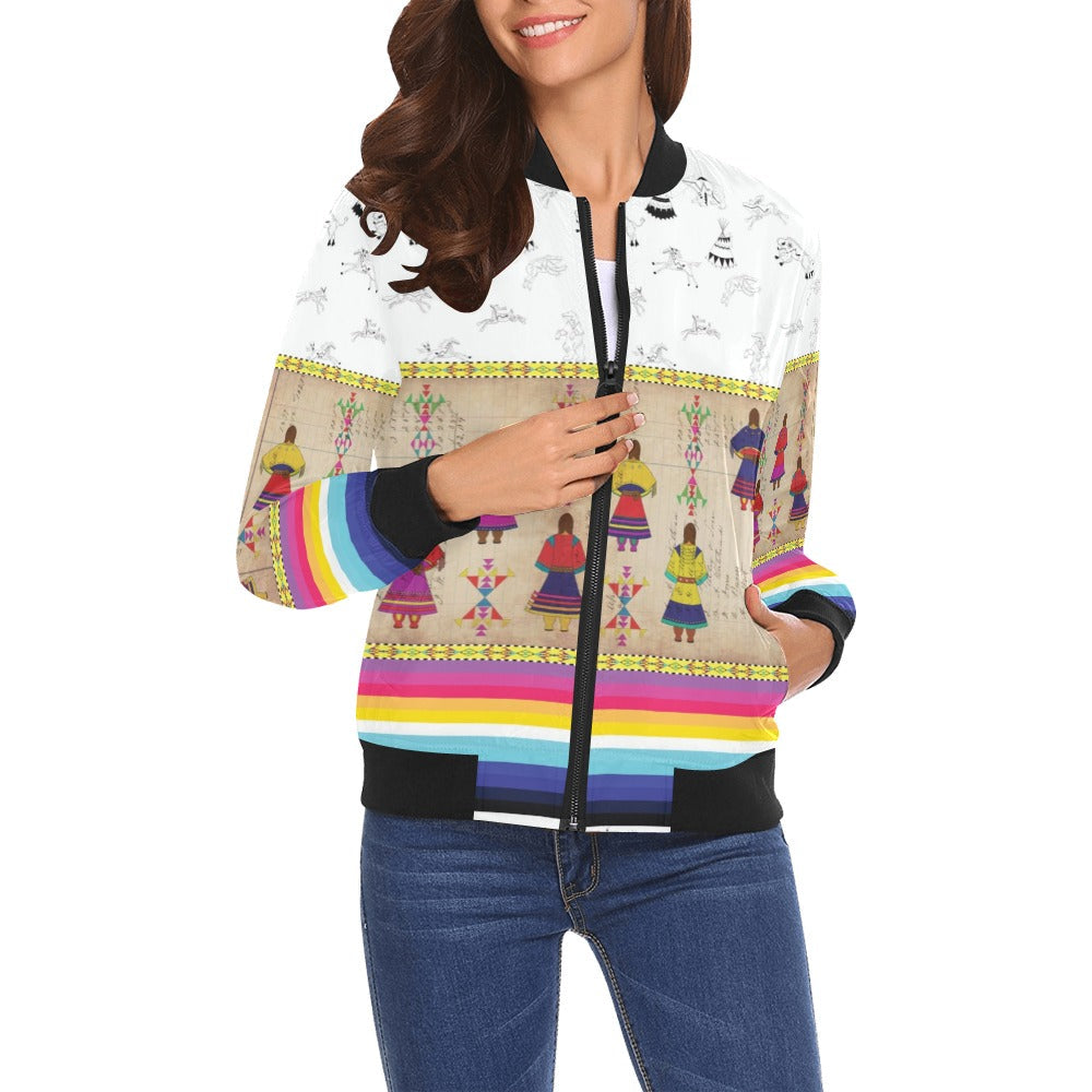 Ledger Round Dance Clay Bomber Jacket for Women