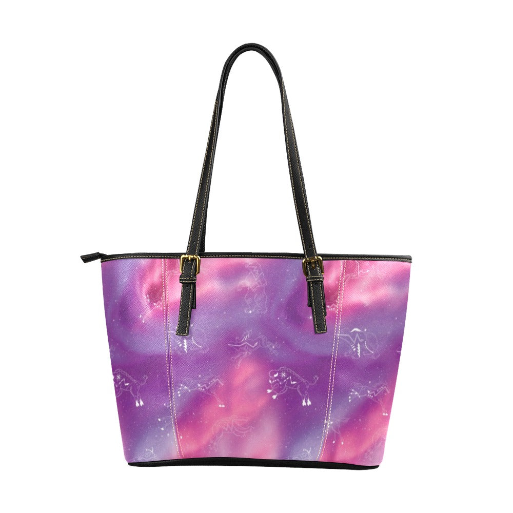 Animal Ancestors 7 Aurora Gases Pink and Purple Leather Tote Bag