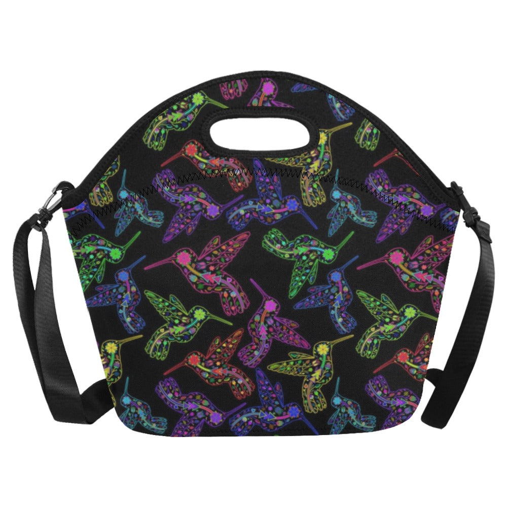 Neon Floral Hummingbirds Neoprene Lunch Bag/Large