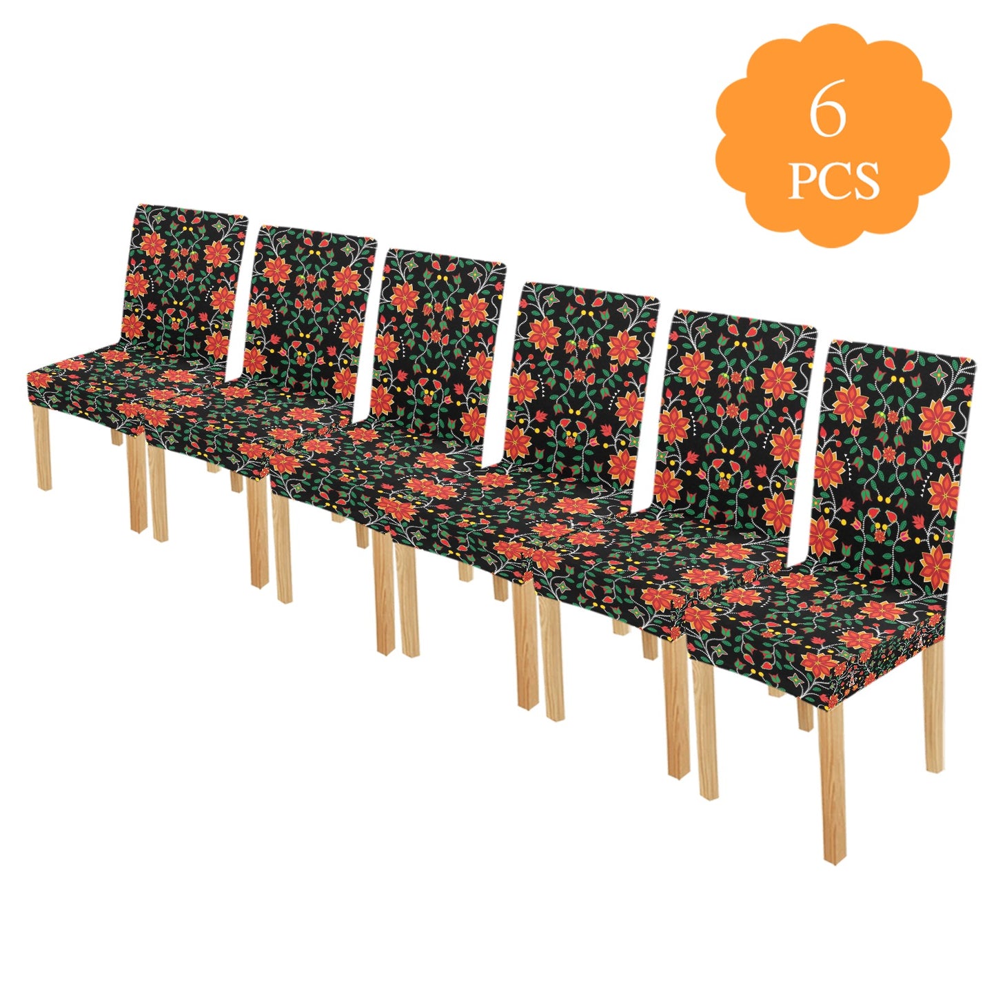 Floral Beadwork Six Bands Chair Cover (Pack of 6)