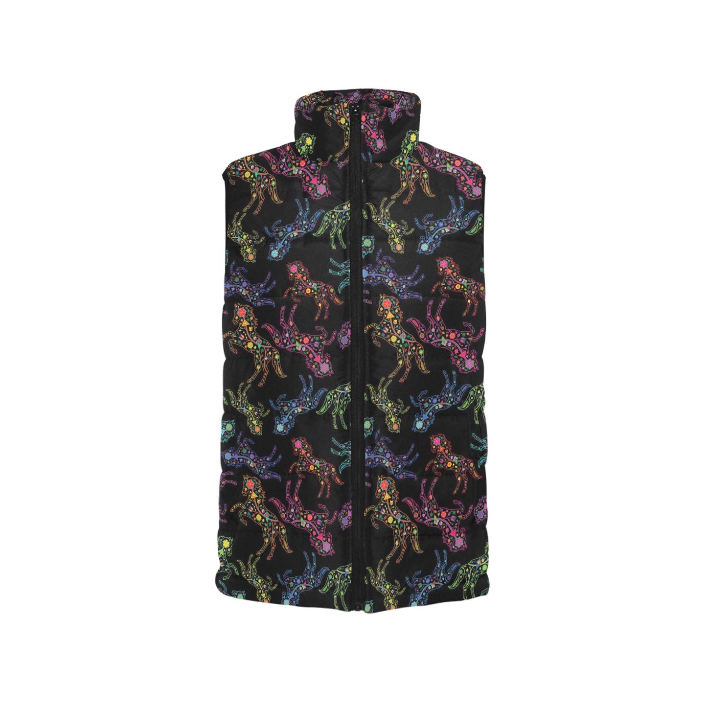 Neon Floral Horses Men's Padded Vest Jacket