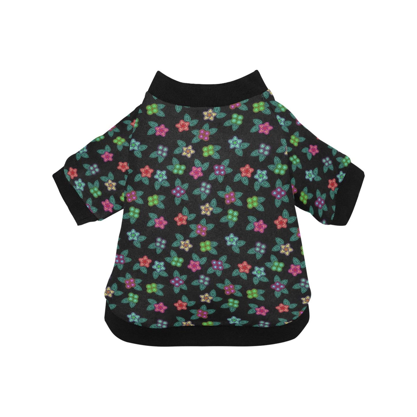 Berry Flowers Black Pet Dog Round Neck Shirt