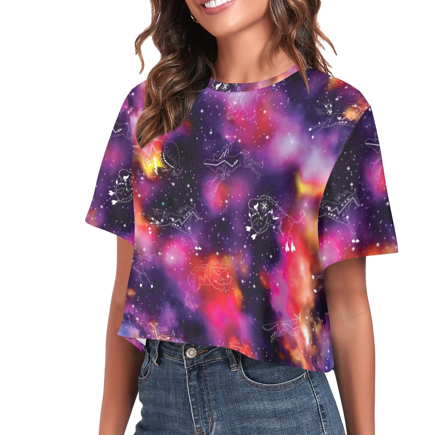 Animal Ancestors 9 Cosmic Swirl Purple and Red Crop Top
