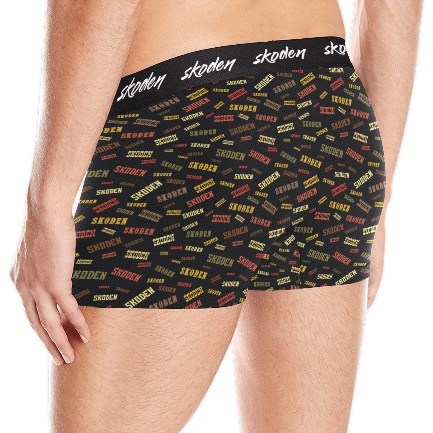 Skoden Western Black Men's Boxer Briefs w/ Custom Waistband (Merged Design) (Model L10)