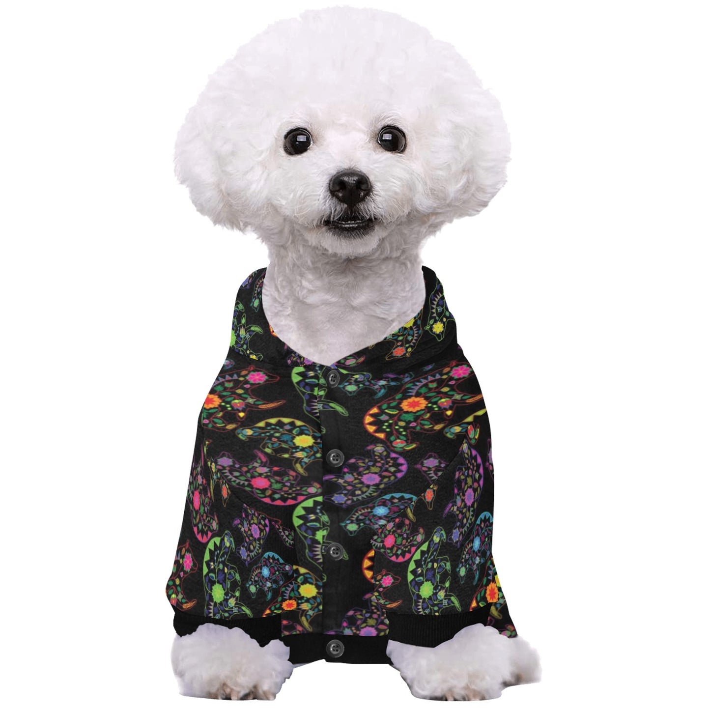 Neon Floral Bears Pet Dog Hoodie