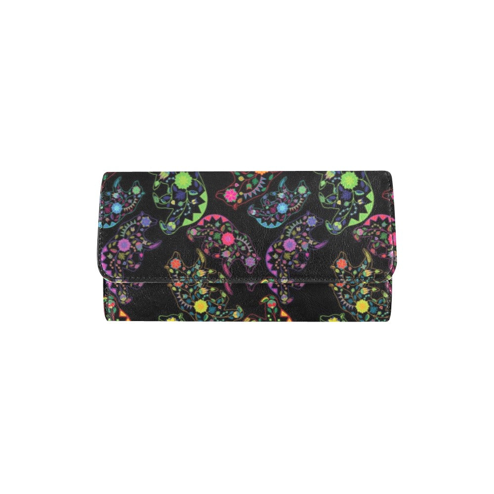 Neon Floral Bears Women's Trifold Wallet