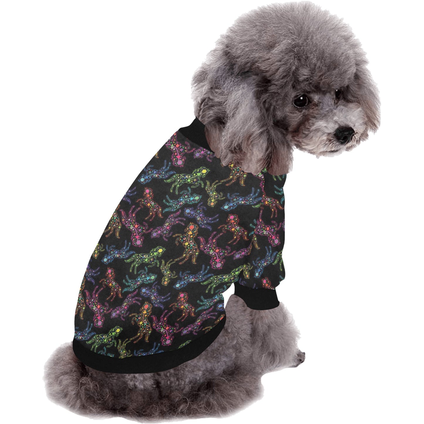 Neon Floral Horses Pet Dog Round Neck Shirt
