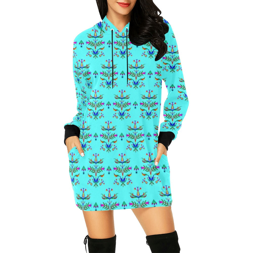 Dakota Damask Turquoise Hoodie Dress