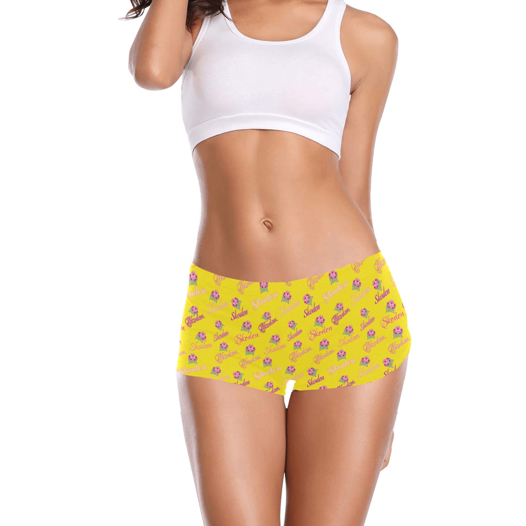 Ladies Skoden Floral Undergarment Yellow Women's Boyshort Panties (Model L31)