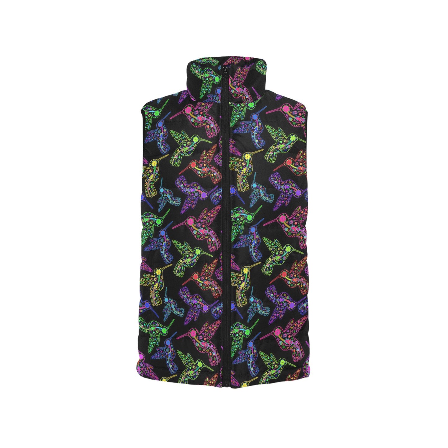 Neon Floral Hummingbirds Men's Padded Vest Jacket