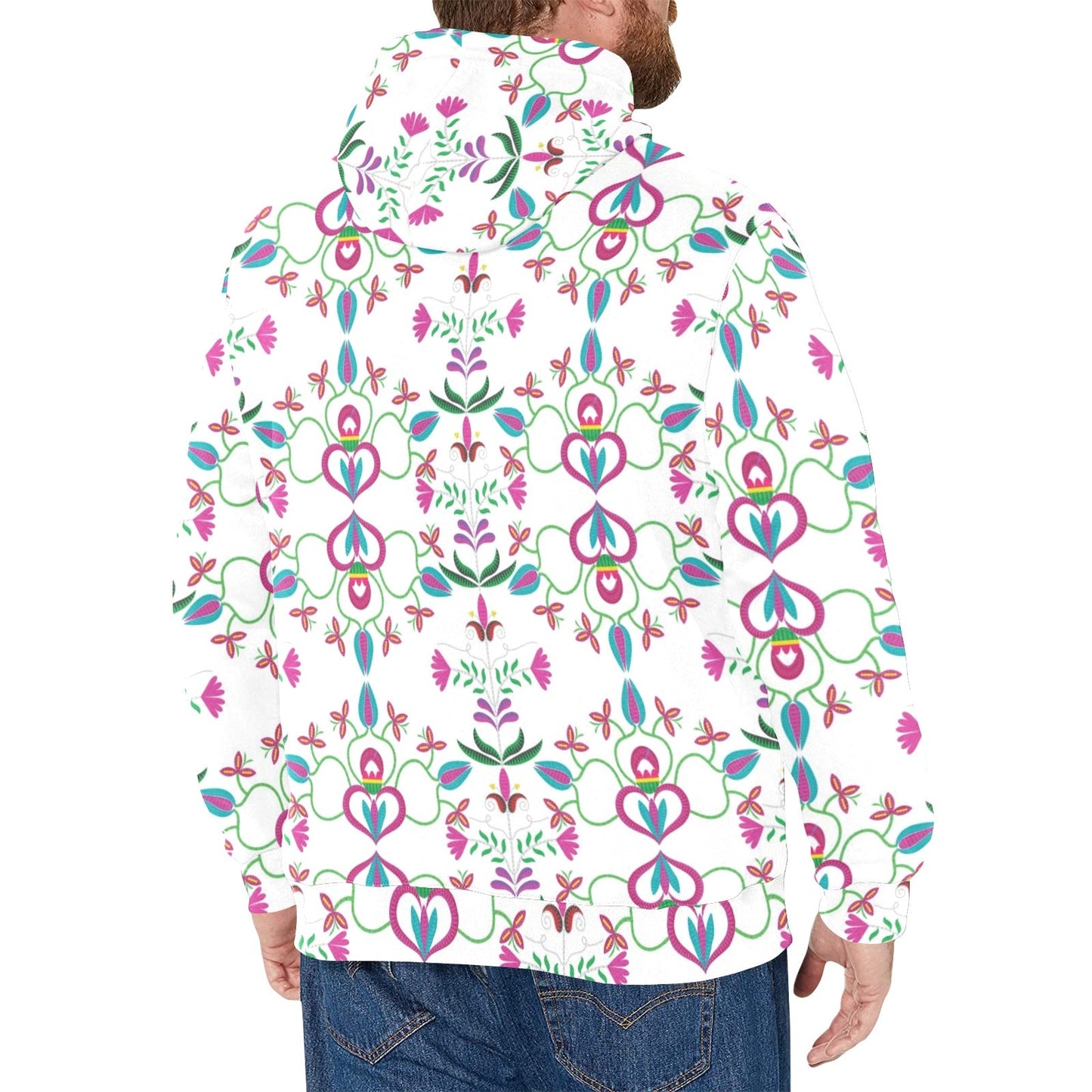 Quilled Divine White Men's Long Sleeve Fleece Hoodie