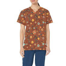 Load image into Gallery viewer, Fire Bloom Shade All Over Print Scrub Top Scrub Top e-joyer 
