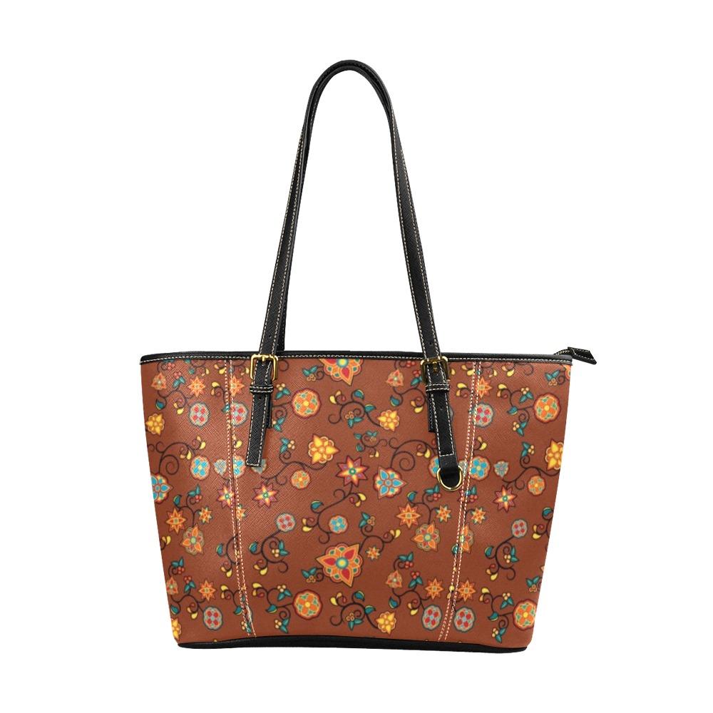 Fire Bloom Shade Leather Tote Bag/Large (Model 1640) Leather Tote Bag (1640) e-joyer 