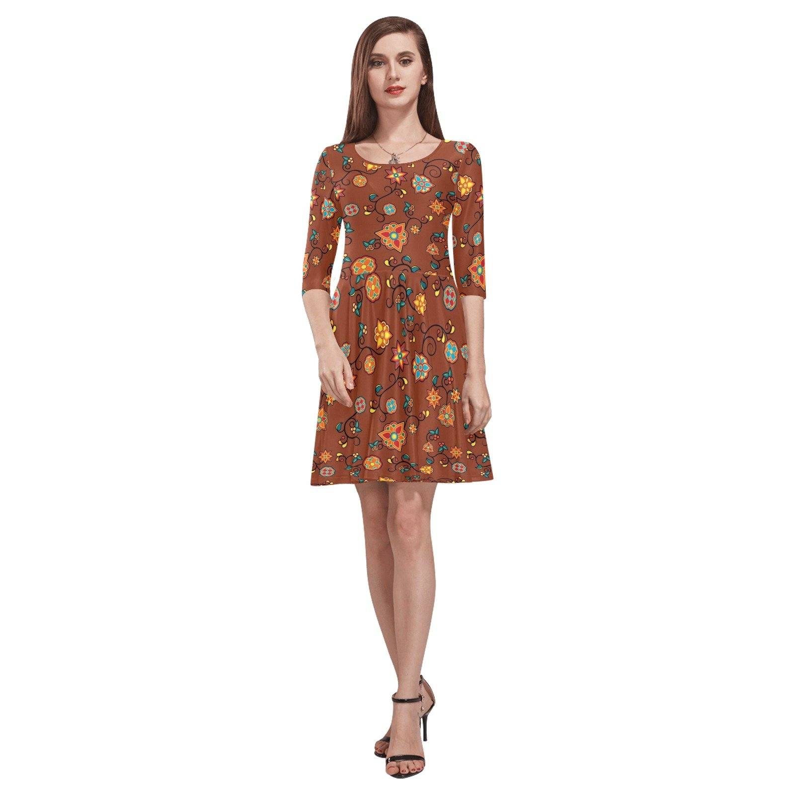 Fire Bloom Shade Tethys Half-Sleeve Skater Dress(Model D20) Tethys Half-Sleeve Skater Dress (D20) e-joyer 