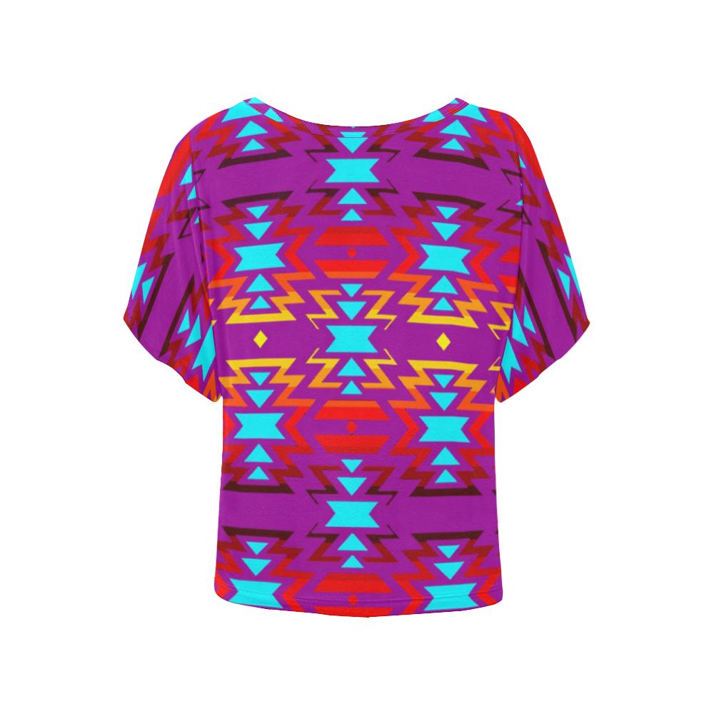 Fire Colors and Sky Moon Shadow Women's Batwing-Sleeved Blouse T shirt (Model T44) Women's Batwing-Sleeved Blouse T shirt (T44) e-joyer 