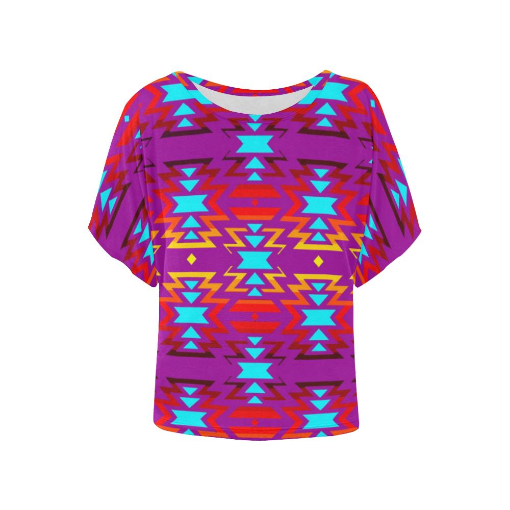 Fire Colors and Sky Moon Shadow Women's Batwing-Sleeved Blouse T shirt (Model T44) Women's Batwing-Sleeved Blouse T shirt (T44) e-joyer 