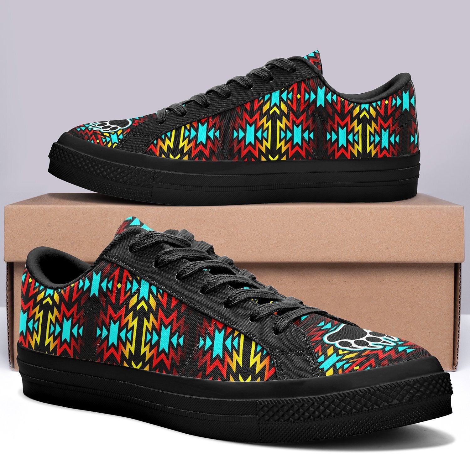 Fire Colors and Turquoise Bearpaw Aapisi Low Top Canvas Shoes Black Sole 49 Dzine 