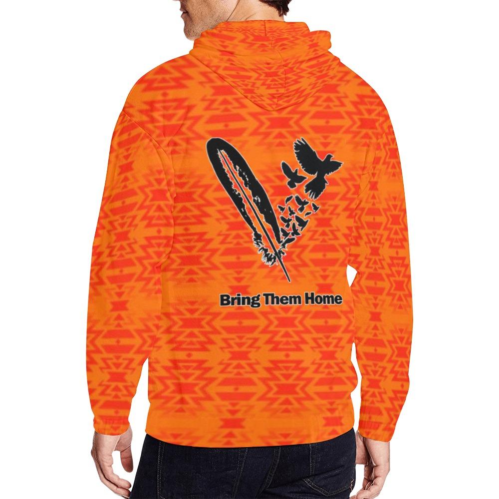 Fire Colors and Turquoise Feather Directions Bring Them Home All Over Print Full Zip Hoodie for Men (Model H14) All Over Print Full Zip Hoodie for Men (H14) e-joyer 