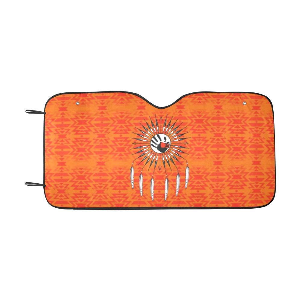 Fire Colors and Turquoise Orange Feather Directions Car Sun Shade 55