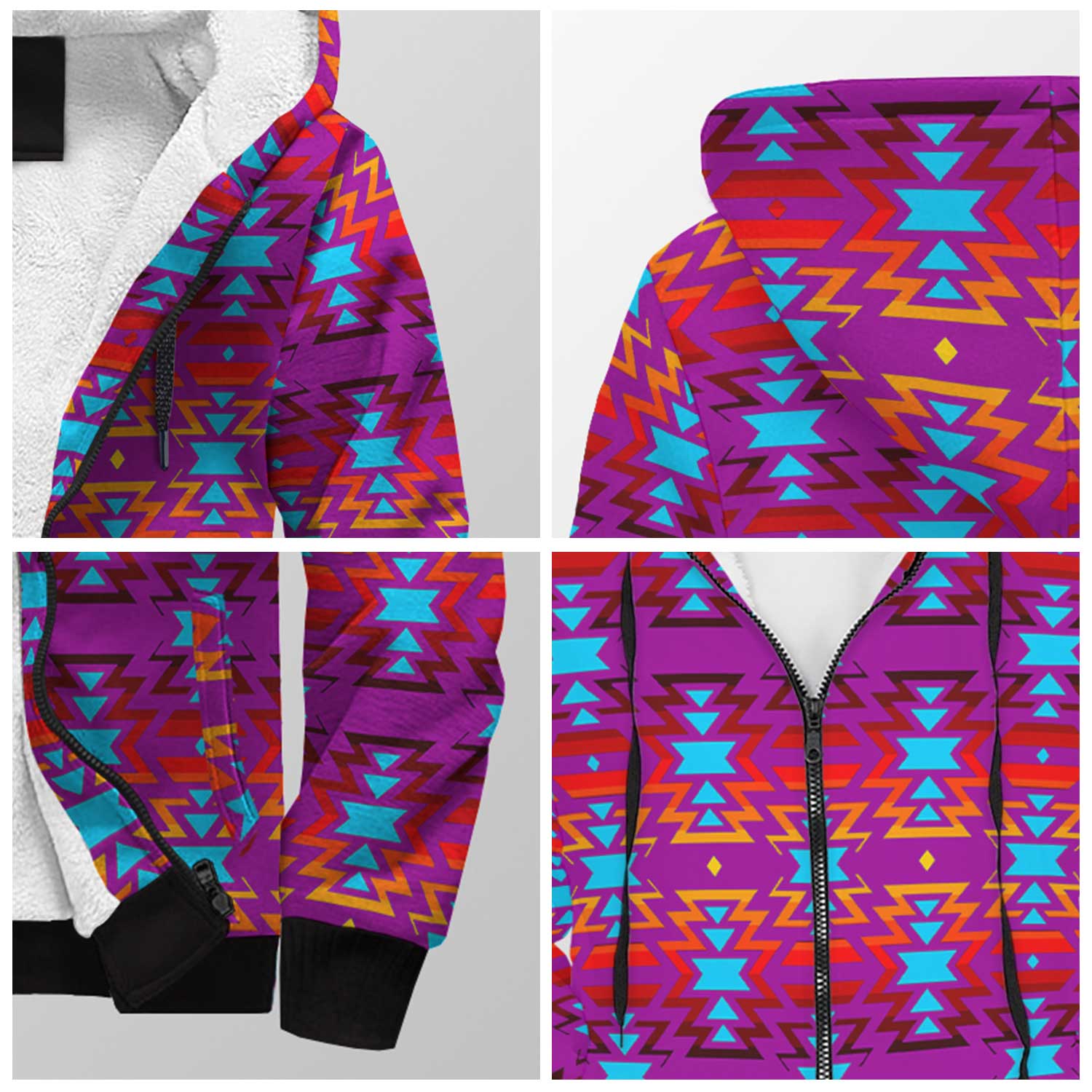 Fire Colors and Turquoise Purple Sherpa Hoodie 49 Dzine 