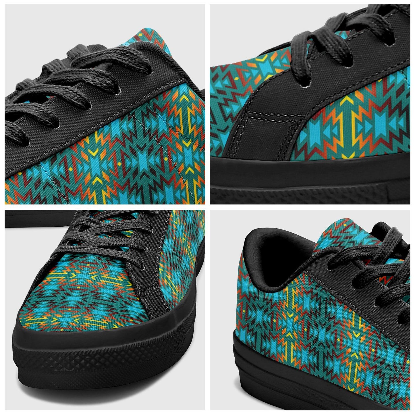 Fire Colors and Turquoise Teal Aapisi Low Top Canvas Shoes Black Sole 49 Dzine 