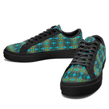 Load image into Gallery viewer, Fire Colors and Turquoise Teal Aapisi Low Top Canvas Shoes Black Sole 49 Dzine 
