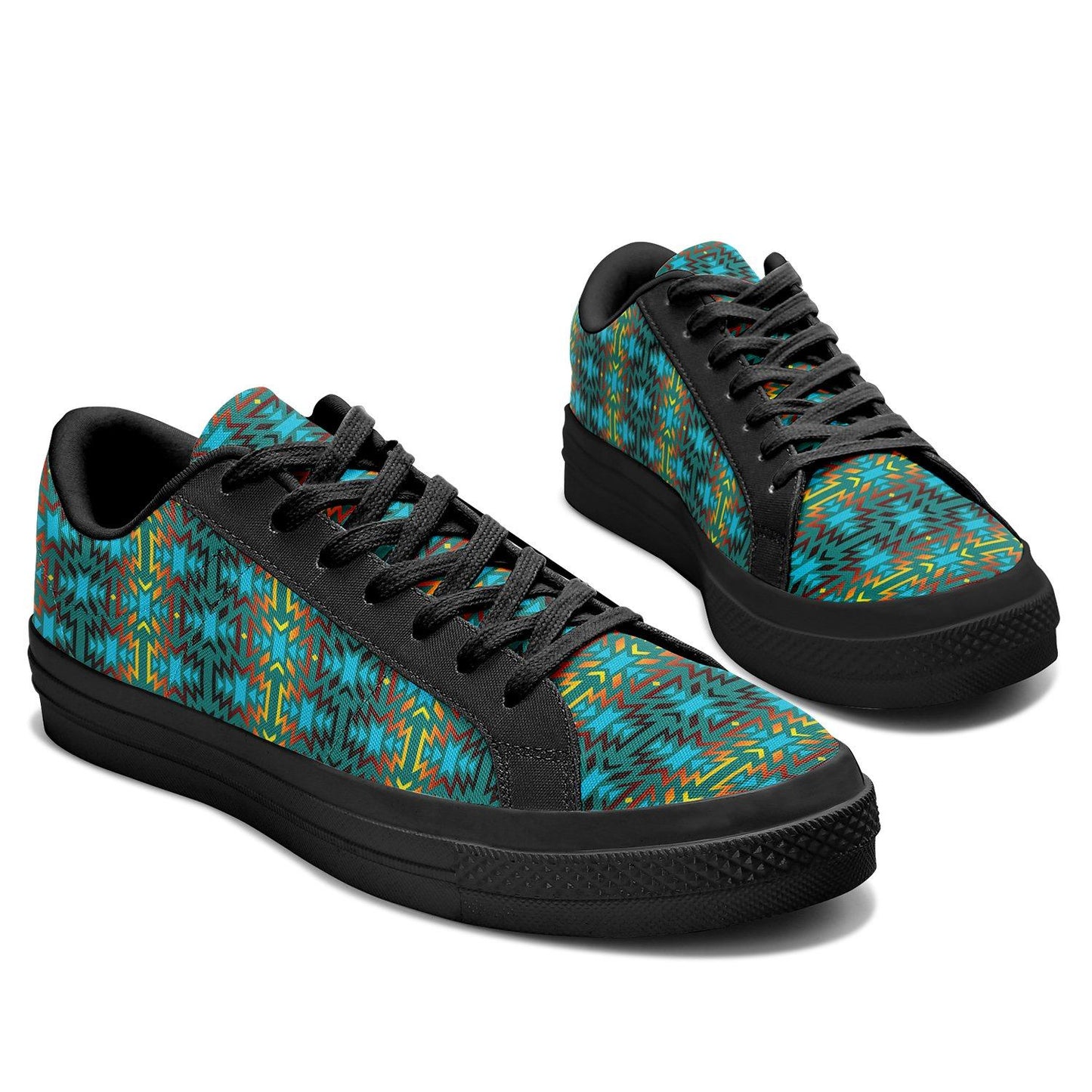 Fire Colors and Turquoise Teal Aapisi Low Top Canvas Shoes Black Sole 49 Dzine 