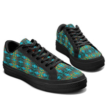 Load image into Gallery viewer, Fire Colors and Turquoise Teal Aapisi Low Top Canvas Shoes Black Sole 49 Dzine 
