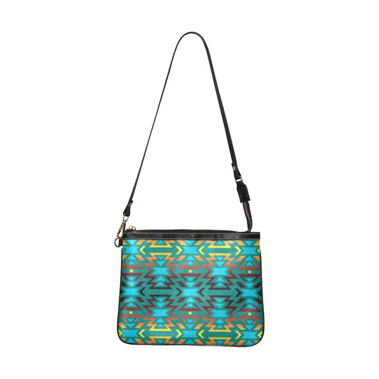 Fire Colors and Turquoise Teal Small Shoulder Bag (Model 1710) Small Shoulder Bag (1710) e-joyer 