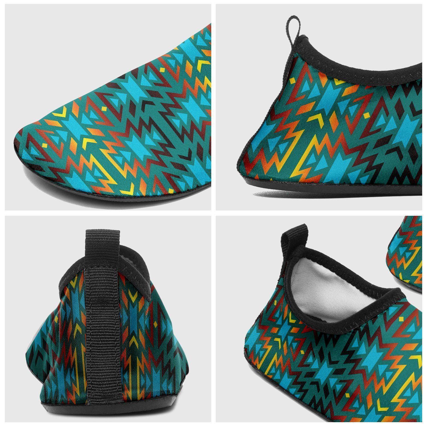 Fire Colors and Turquoise Teal Sockamoccs Kid's Slip On Shoes 49 Dzine 