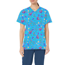 Load image into Gallery viewer, Fleur Indigine Ciel All Over Print Scrub Top Scrub Top e-joyer 
