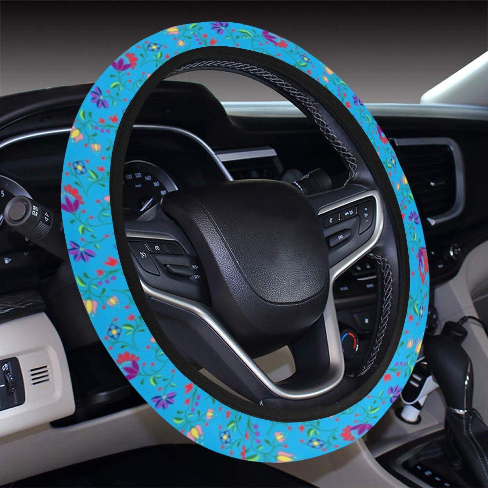 Fleur Indigine Ciel Steering Wheel Cover with Elastic Edge Steering Wheel Cover with Elastic Edge e-joyer 