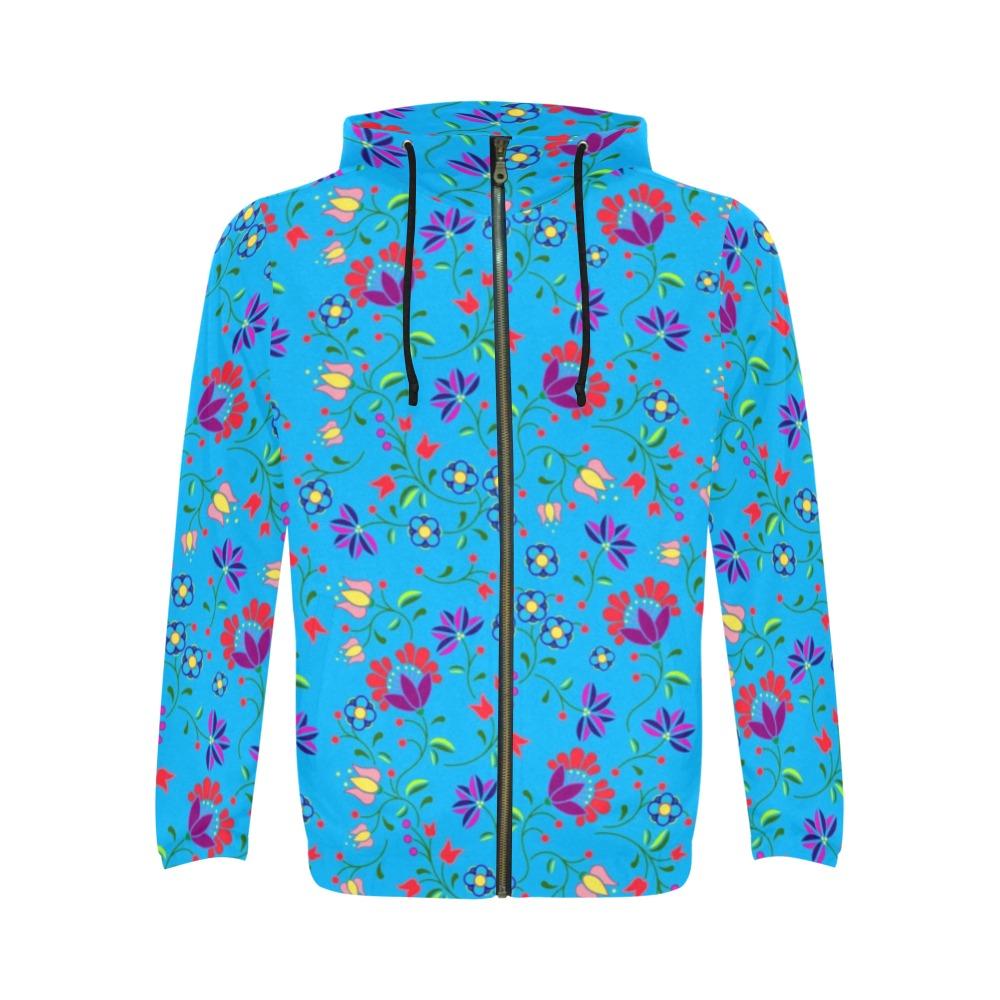 Fleur Indigine Ciel Zip Hoodie by 49 Dzine