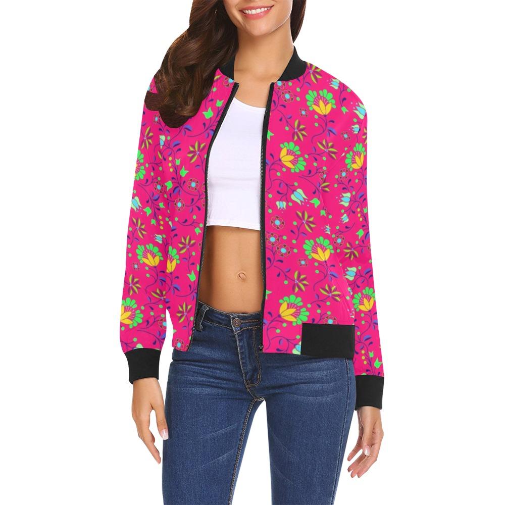 Fleur Indigine Rouge All Over Print Bomber Jacket for Women (Model H19) All Over Print Bomber Jacket for Women (H19) e-joyer 