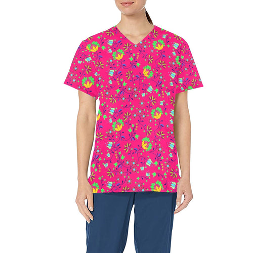 Fleur Indigine Rouge All Over Print Scrub Top Scrub Top e-joyer 