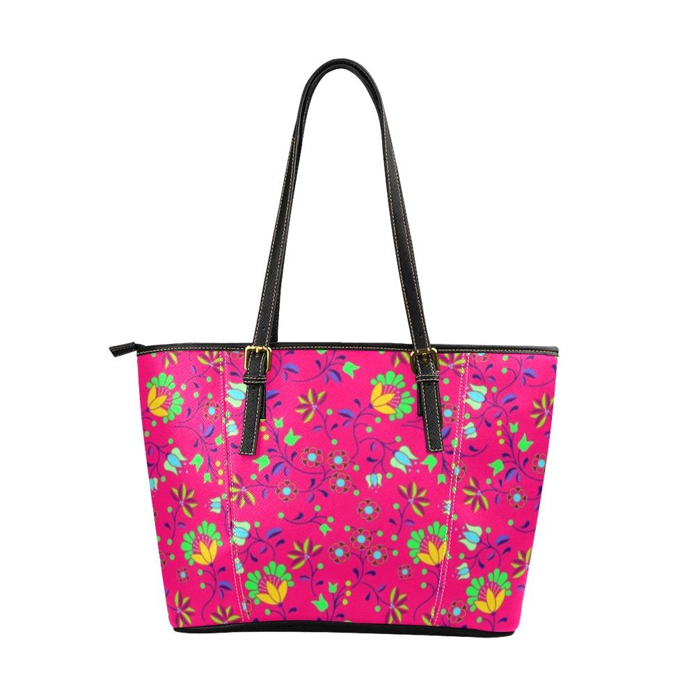 Fleur Indigine Rouge Leather Tote Bag/Large (Model 1640) Leather Tote Bag (1640) e-joyer 