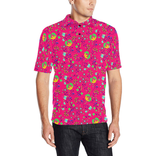 Fleur Indigine Rouge Men's All Over Print Polo Shirt (Model T55) Men's Polo Shirt (Model T55) e-joyer 