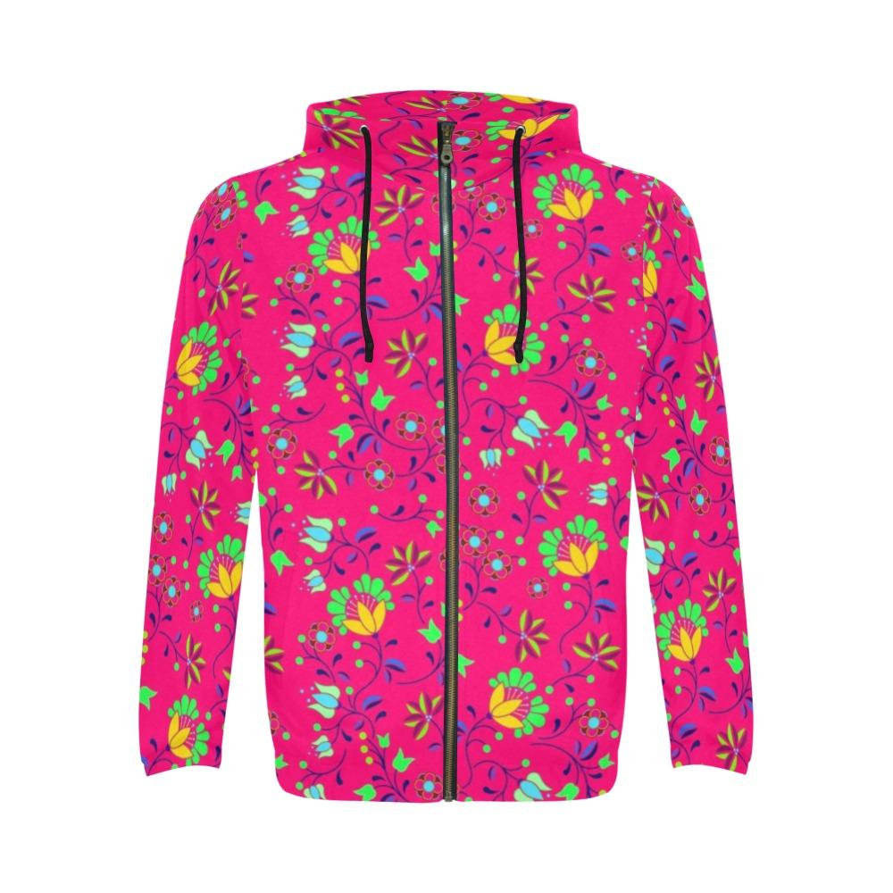 Fleur Indigine Rouge Zip Hoodie by 49 Dzine