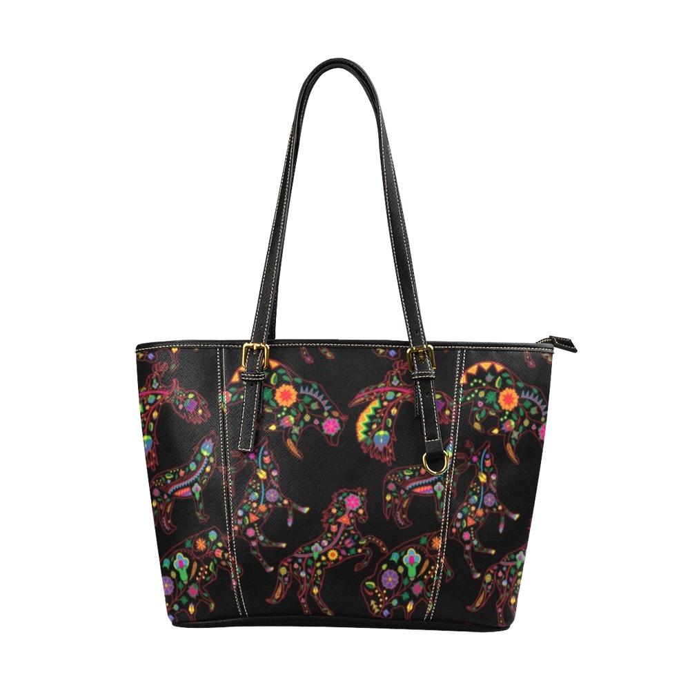 Floral Animals Leather Tote Bag/Large (Model 1640) bag e-joyer 