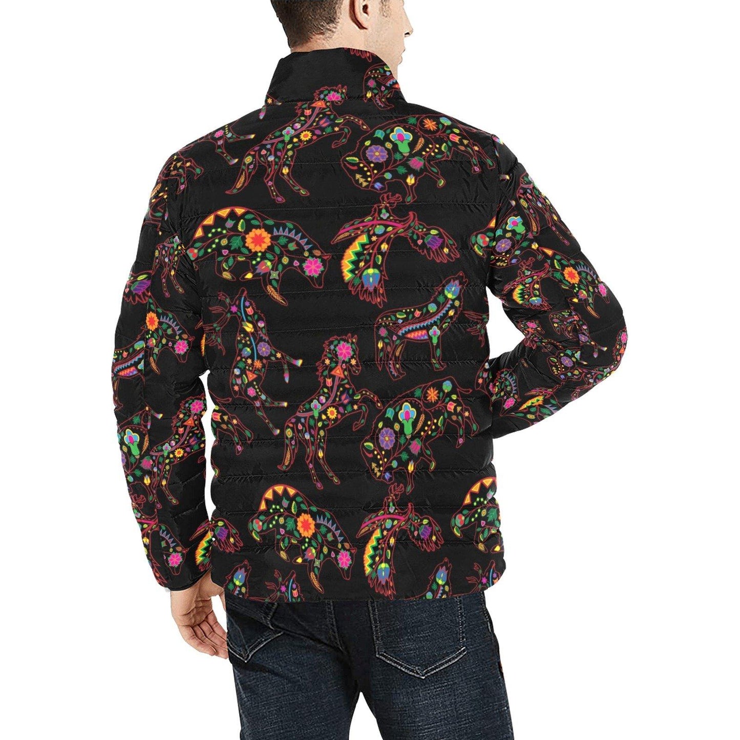 Floral Animals Men's Stand Collar Padded Jacket (Model H41) Men's Stand Collar Padded Jacket (H41) e-joyer 