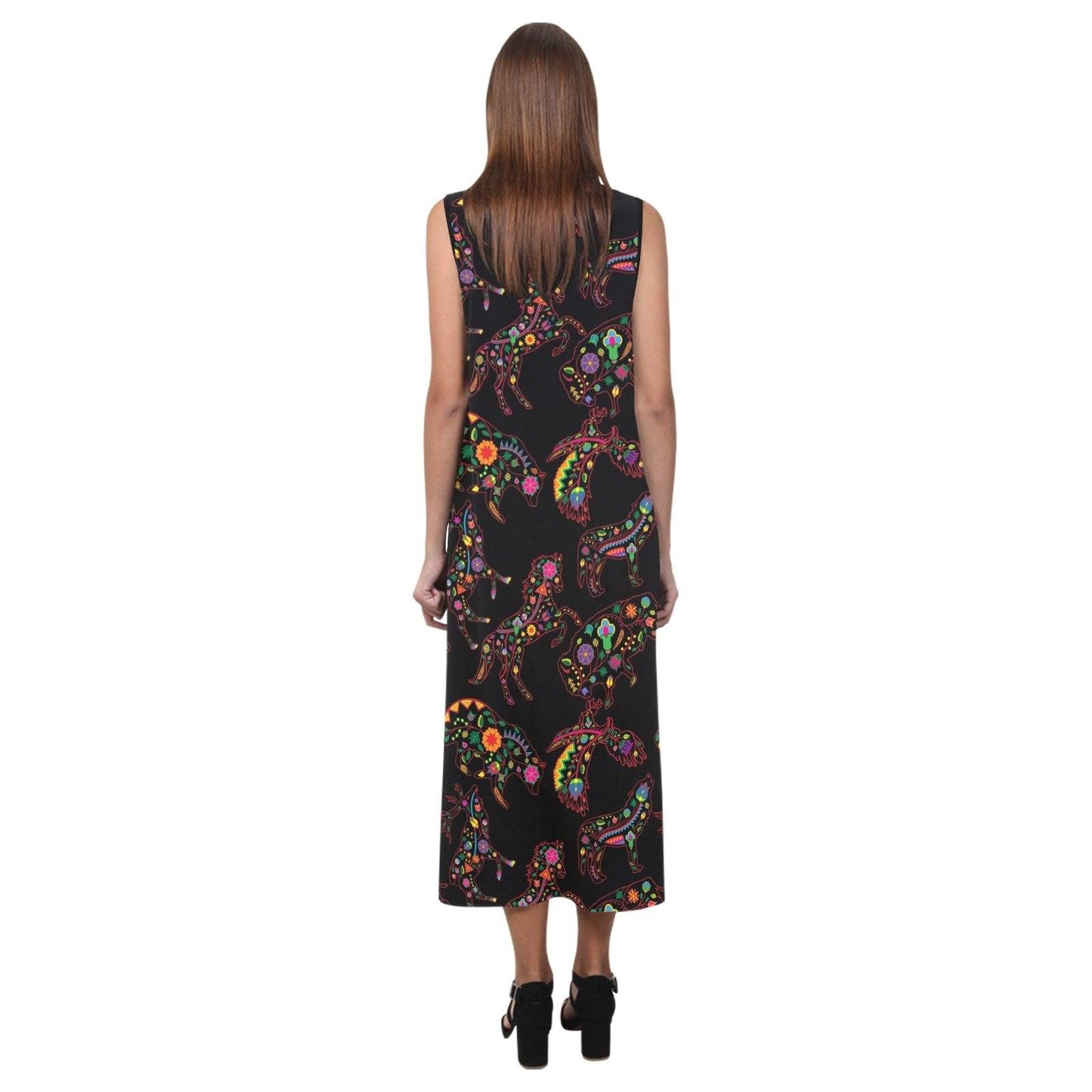 Floral Animals Phaedra Sleeveless Open Fork Long Dress (Model D08) dress e-joyer 