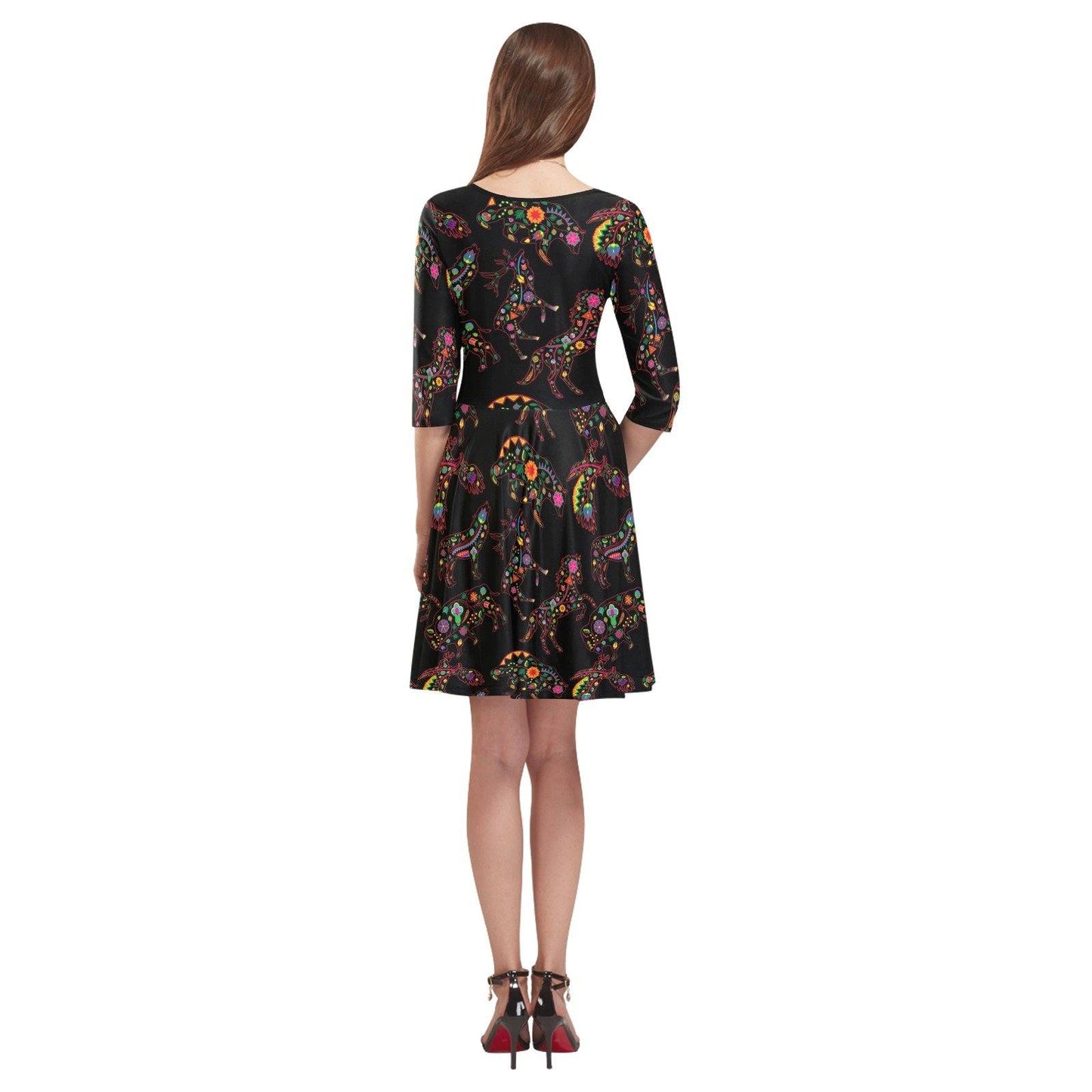 Floral Animals Tethys Half-Sleeve Skater Dress(Model D20) Tethys Half-Sleeve Skater Dress (D20) e-joyer 