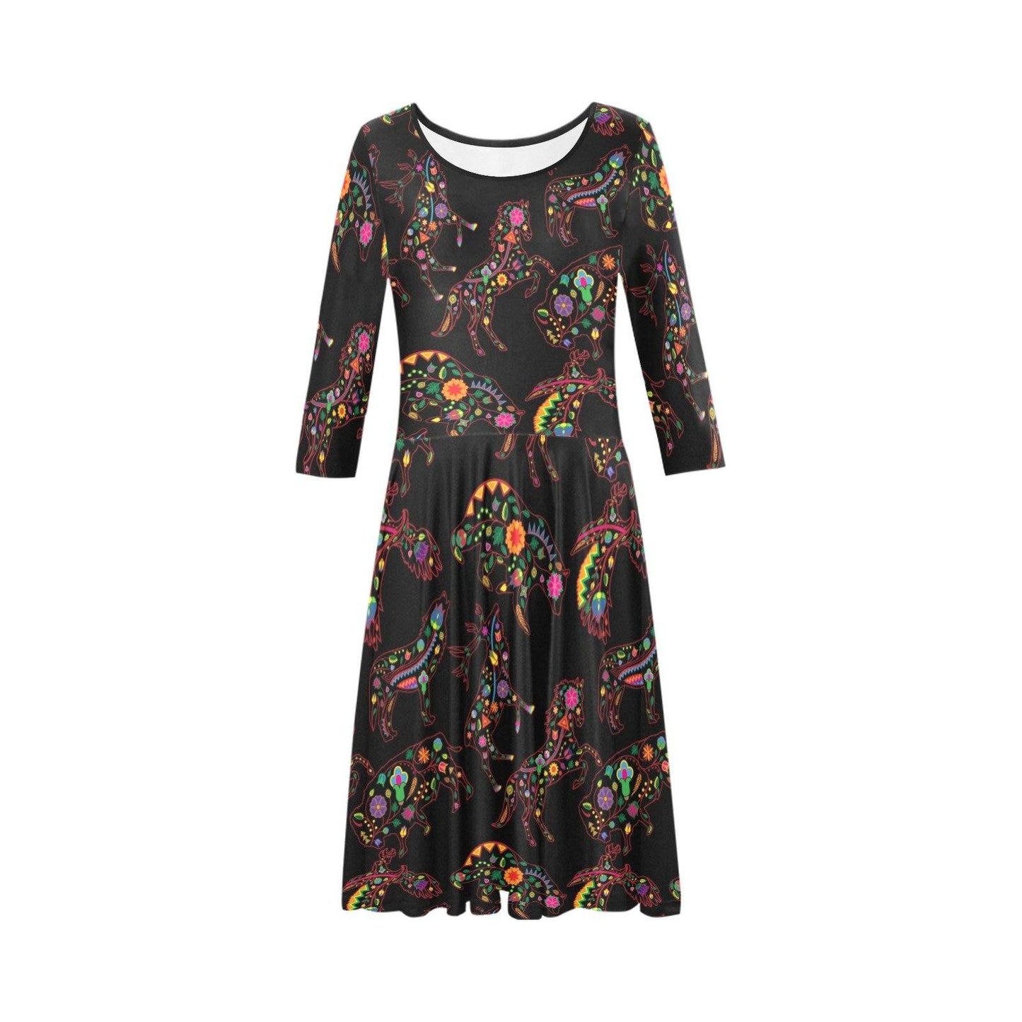 Floral Animals Tethys Half-Sleeve Skater Dress(Model D20) Tethys Half-Sleeve Skater Dress (D20) e-joyer 